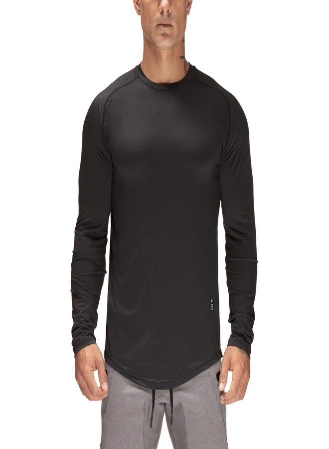 TEZO Mens Gym Workout Slim Fit Long Sleeve T-Shirt Cotton Performance Athletic Shirts Running Fitness Tee Loungewear(BK 2XL) - Image 2